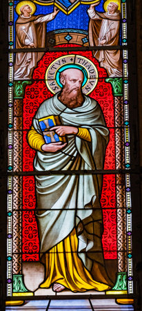 Saint Thadeus Jude Apostle Disciple Stained Glass Baptistery of Saint John Piazza del Miracoli Cathedral Pisa Tuscany Italy. One of the 12 Disciples, Completed in 1363.のeditorial素材