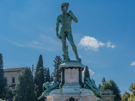 Replica David Statue Michelangelo Square Overlook Florence Tuscany Italy.  Built 1873のeditorial素材