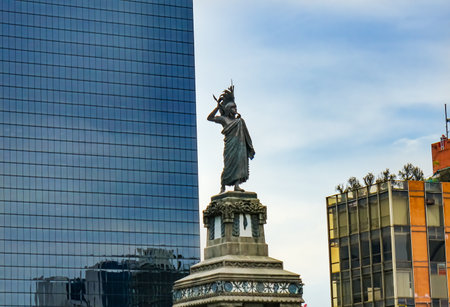 Aztec Indian Cuauhtemoc Monument Mexico City Mexico. Last Aztec Emperor fighting Spanish Invaders.  Built in 1887 by Francisco Jimenezのeditorial素材