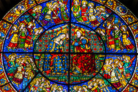 Coronation Of Mary By Jesus Rose Window Stained Glass Chapel Santa Maria Novella Church Florence...