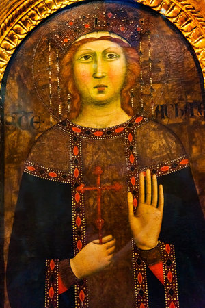 Saint Agatha Master Painting by Jacopo del Casentino 1325 Duomo Cathedral Church Florence Italy. Stained glass ifrom 1400 to 1500s.のeditorial素材