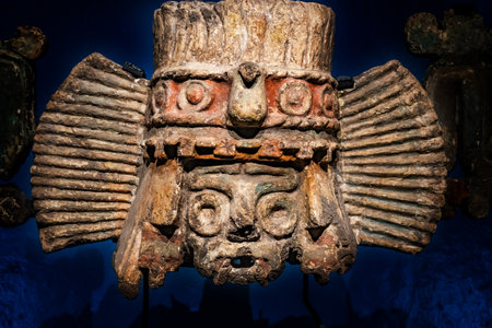 Ancient Aztec God Stone Statue Templo Mayor Mexico City Mexico. Great Aztec Temple created from 1325 to 1521 when Cortez destroyed Aztec templeのeditorial素材