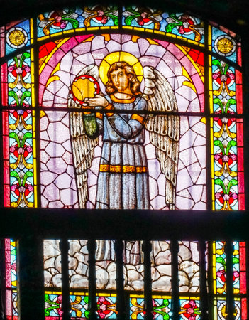 Angel Stained Glass Santo Domingo Church Mexico City Mexico. Church first built in the 1500s.のeditorial素材