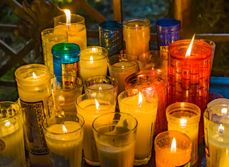 Colorful CandlesTemple Convent Carmen Alto Church Oaxaca Juarez Mexico. Started n the 1500s, finished 1751のeditorial素材