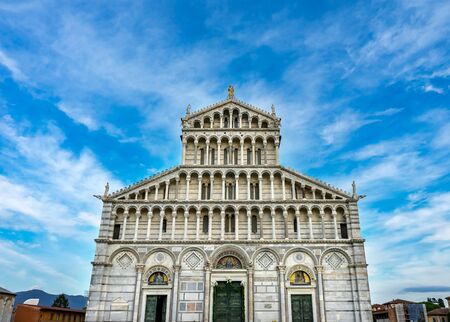 Virgin Mary Statue Mosaics Cathedral of Virgin Mary Piazza del Miracoli Duomo Pisa Tuscany Italy. Completed in 1100s.の写真素材