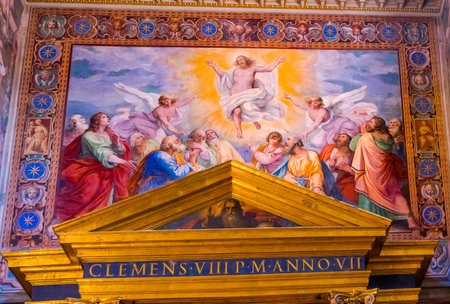 Ancient Jesus Resurrection Fresco Basilica Saint John Lateran Papal Cathedral Church Rome Italy. One of 4 Papal basilicas, Oldest Papal Church built 324 by Emperor Constantine, built in honor of John Baptist, John the Evangelistのeditorial素材