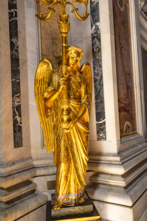 Golden Angel Statue Light Basilica Santa Maria Maggiore Rome Italy. One of 4 Papal basilicas, built 422-432, built in honor of Virgin Mary, became Papal residency before Vaticanのeditorial素材