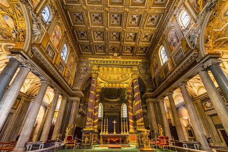 Golden Angel Decorations High Altar Basilica Santa Maria Maggiore Rome Italy. One of 4 Papal basilicas, built 422-432, built in honor of Virgin Mary, became Papal residency before Vaticanのeditorial素材
