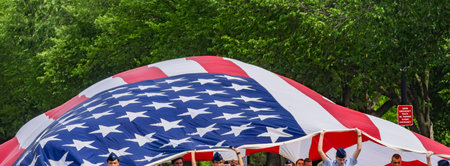Large American USA Flag Stars and Bars Memorial Day Parade Washington DC.のeditorial素材