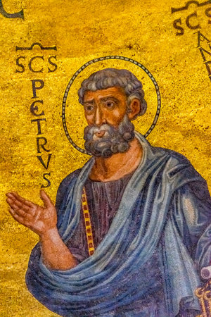 Ancient Saint Peter Mosaic Papal Basilica Saint Paul Beyond Walls Cathedral Church Rome Italy. One of 4 Papal basilicas, established over Saint Paul's burial place in 324 by Emperor Constantineのeditorial素材