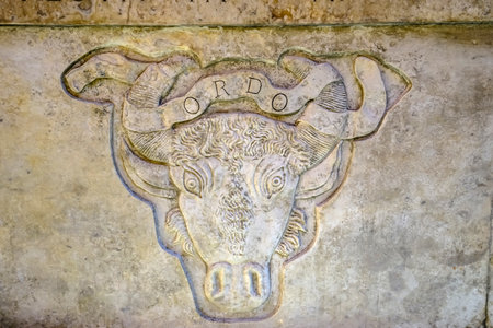 Ancient Roman Ox Cow Statue Drinking Fountain End Aquaduct Rome Italy .  One of many ancient fountains in Rome from Aquaductsのeditorial素材