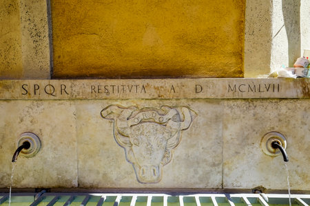Ancient Roman Drinking Fountain End Aquaduct Rome Italy .  One of many ancient fountains in Rome from Aquaductsのeditorial素材