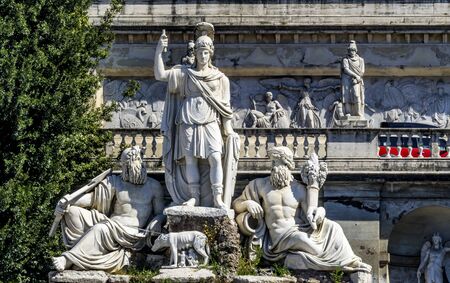 Goddess of Rome Fountain Piazza del Popolo People's Piazza Rome Italy. Fountain built early 1800s Back Pincio Hill Villa Borghese Gardensの写真素材