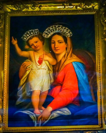 Virgin Mary Baby Jesus Painting Basilica Saint Ambrogio Carlo al Corso Basilica Church Rome Italy.  Painting 1690 by Carlo Marattiのeditorial素材