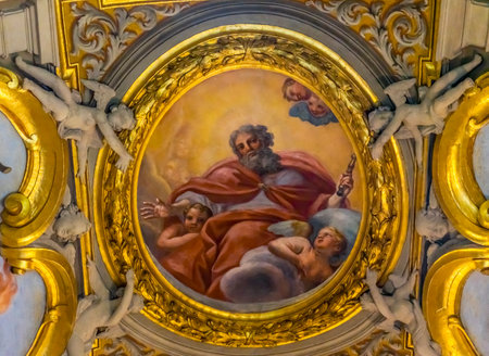 Ceiling God Fresco Basilica Santa Maria in Traspontina Church Rome Italy.  Built in the 1600sのeditorial素材