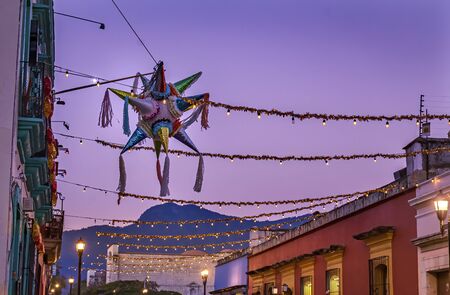 Colorful Mexican Pinata Illuminated Street Oaxaca Juarez Mexicoの写真素材