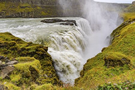 Enormous Gullfoss Waterfall Golden Falls Golden Circle Iceland.  One of largest waterfalls in...