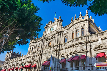 Municipal Palace Government Building Major Shopping Street Zocalo Puebla Mexicoのeditorial素材