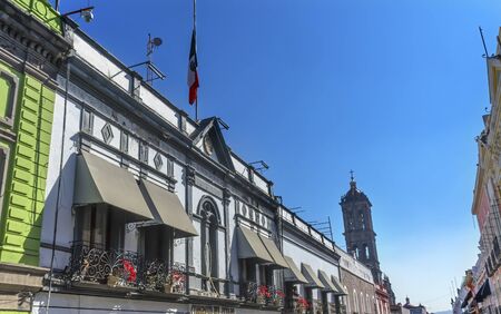 Major Shopping Street Government Building Cathedral Zocalo Puebla Mexico