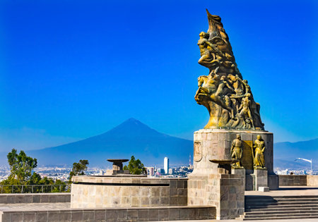 May 5th Cinco de Mayo Victory Monument Statue Mount Popocatepet Puebla Mexico.