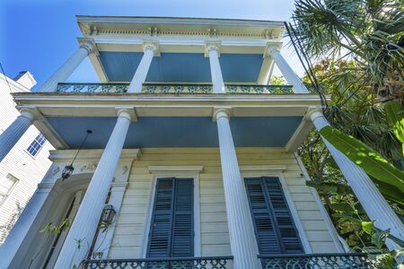 Old Blue Pillars House Garden District New Orleans Louisiana. National Historic District built in the 1800sの写真素材