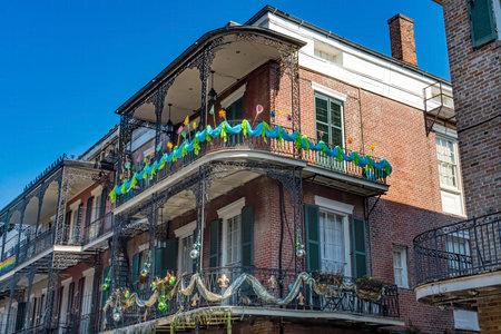 Old Colonial Building French Quarter Balconies Dumaine Street New Orleans Louisiana.  Completed in 1700sのeditorial素材