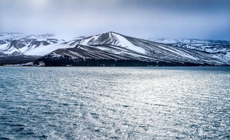 Black Snow Mountains Telefon Bay Volcanic Crater Deception Island Antarctica.