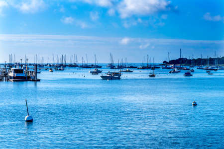 Moorings Sailboats Padanaram Harbor Boats Motor Boats Buzzards Bay Dartmouth Massachusettsの写真素材