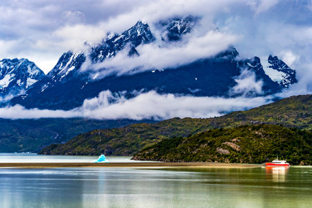 Snow Mountains Grey Glacier Lake Torres del Paine National Park Patagonia Chileの写真素材