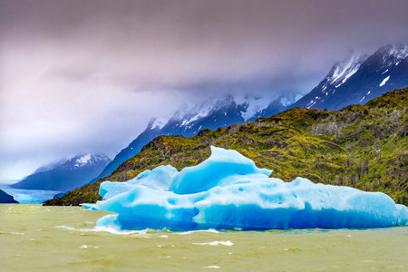 Blue Iceberg Grey Lake Torres del Paine National Park Patagonia Chile. Iceberg is from Grey Glacier.の写真素材