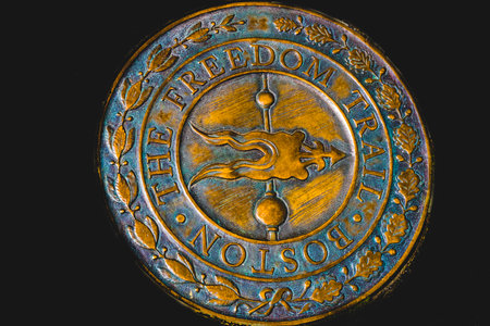 Freedom Trail Symbol Boston Common Boston Massachusetts. Freedom Trail conceived in 1951 links 16 locations in US historyのeditorial素材