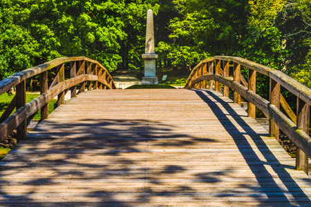 Monument Old North Bridge Minute Man National Historical Park American Revolution Monument Massachusetts  Site of April 19, 1775 battle British Army and American patriots the first battle in American Revolution where British soldiers were killed and Ameriのeditorial素材