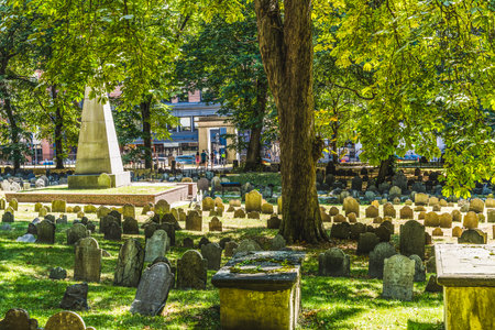 Granary Burying Ground Boston Massachusetts. Old 1660 Cemetary where American Revolution heroes are buried, including Paul Revere, Sam Adams and John Hancockのeditorial素材