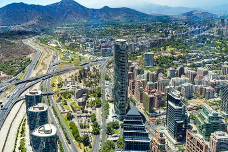 Modern Old Buildings Overview Vitacura Highway Mountains Santiago Chileの写真素材