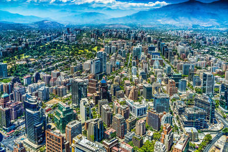 Modern Old Buildings Overview Vitacura Highway Mountains Santiago Chileの写真素材