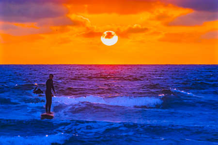 Surfer Surfing Sunset La Jolla Shores Beach San Diego California