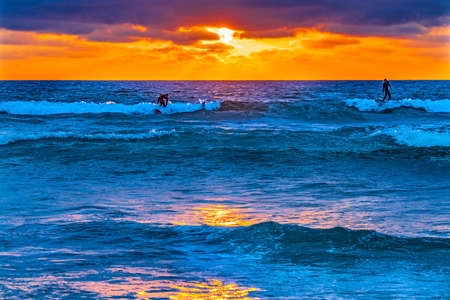 Surfers Surfing Sunset La Jolla Shores Beach San Diego California