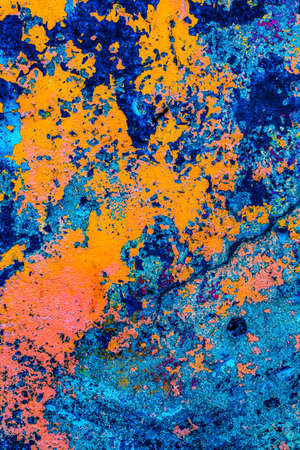 Colorful Paint Splatter Orange Yellow Blue Abstract Background Punta Arenas Chileの写真素材