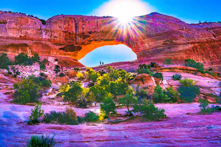 Wilson Arch Sun Moab Utah USA Southwest. Close to Moab on Highway 191 made of natural sandstoneの写真素材