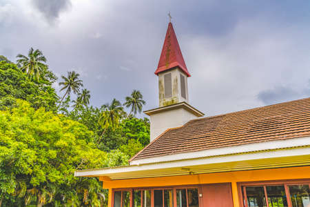 Colorful New Saint Joseph Church Eglise Cook's Bay Moorea Tahiti French Polynesiaの写真素材