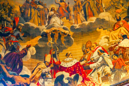 Emperor Napoleon Pope Fresco La Madeleine Church Paris France. Catholic church created in 1800s as...