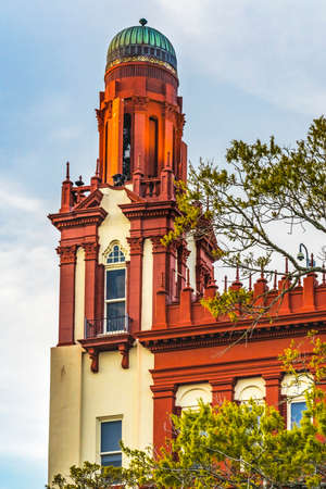 Red White Office Building Next to Cathedral St Augustine Floridaの写真素材