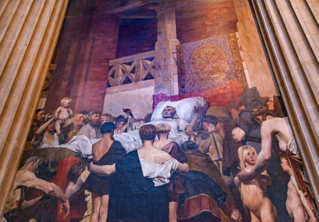 Death Saint Genevieve Painting Pantheon Basilica Paris France. Pantheon created 1790 Painting in 1800.  Saint Genevieve is the Patron Saint of Paris.のeditorial素材