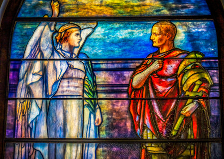 White Angel Saint Trinity Episcopal Parish Church Saint Augustine Florida.  Founded in the 1700s. The stained glass is from the mid-1800sのeditorial素材