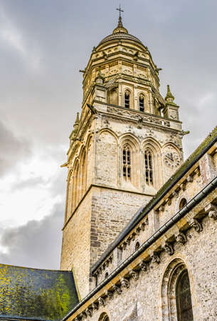 Colorful Notre Dame Assumption Church St Marie du Mont Behind Utah Beach Normandy France. Church created 11th Site military action D-day. German soldiers in bell towerの写真素材