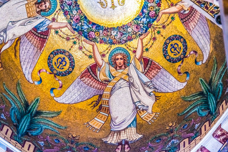Angels Golden Mosaic Basilica Notre Dame de la Garde Catholic Church Marseille France Constructed 1850s, Symbol of Marseilleのeditorial素材