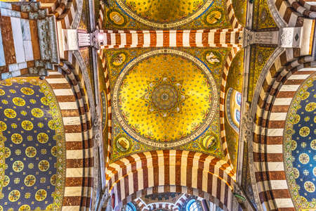 Golden Ceiling Pattern Mosaic Basilica Notre Dame de la Garde Catholic Church Marseille France Constructed 1850s,のeditorial素材