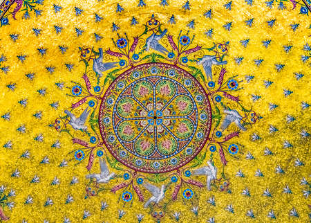 Golden Ceiling Pattern Mosaic Basilica Notre Dame de la Garde Catholic Church Marseille France Constructed 1850s,のeditorial素材