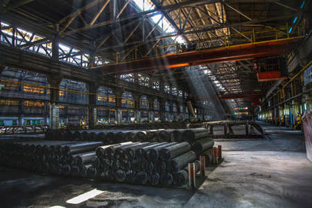 Light Shafts Inside Dark Metals Factory Gansu Province Chinaのeditorial素材