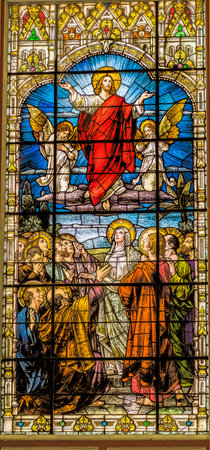 Jesus Ascension to Heaven Stained Glass Gesu Catholic Church Miami Florida. Church Stained Glass built 1920s. Glass by Franz Meyer Germanyのeditorial素材